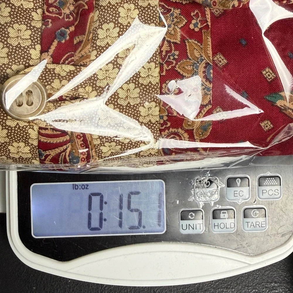 Vintage Quilted Jacket Womens Large Tan Red Duck Paisley Patchwork Handmade Boho